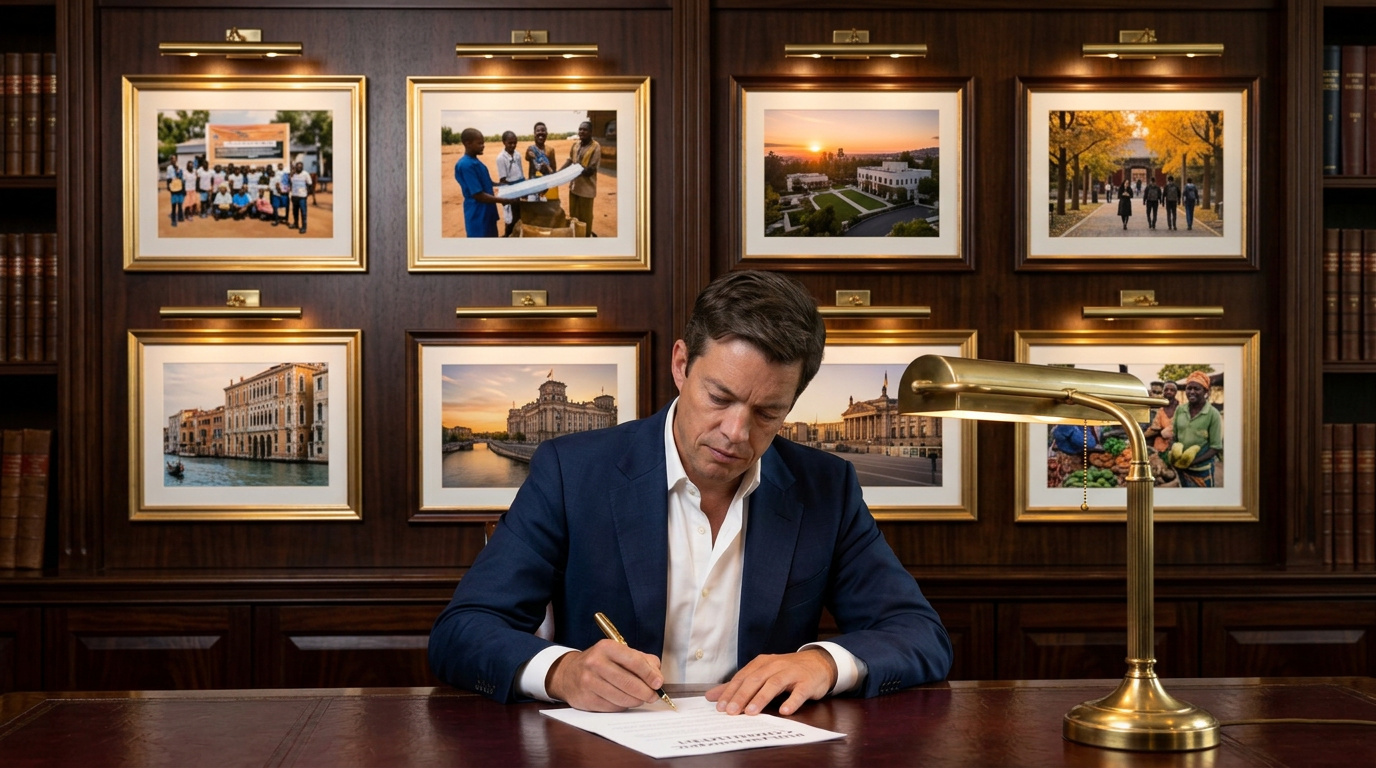 Nicolas Berggruen signing the commitment